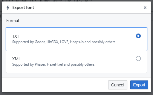 Font Export Dialog