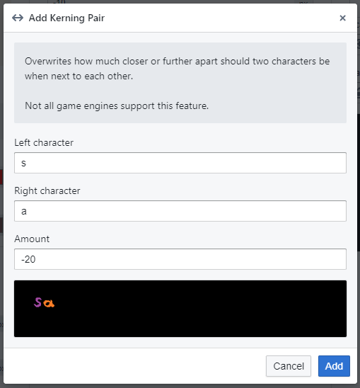 Add Kerning Pair Dialog