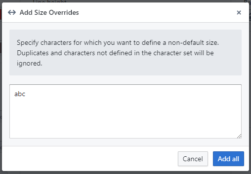 Size Overrides Dialog