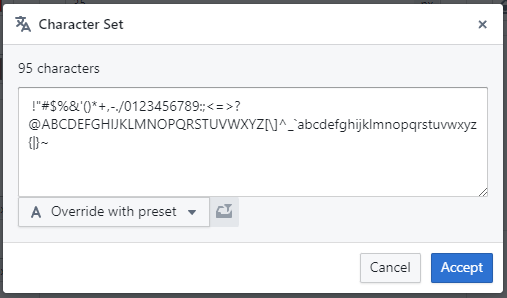 Character Set Dialog